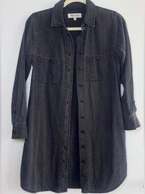Madewell Washed Black Denim Shirt Dress Tunic Button Front XXS